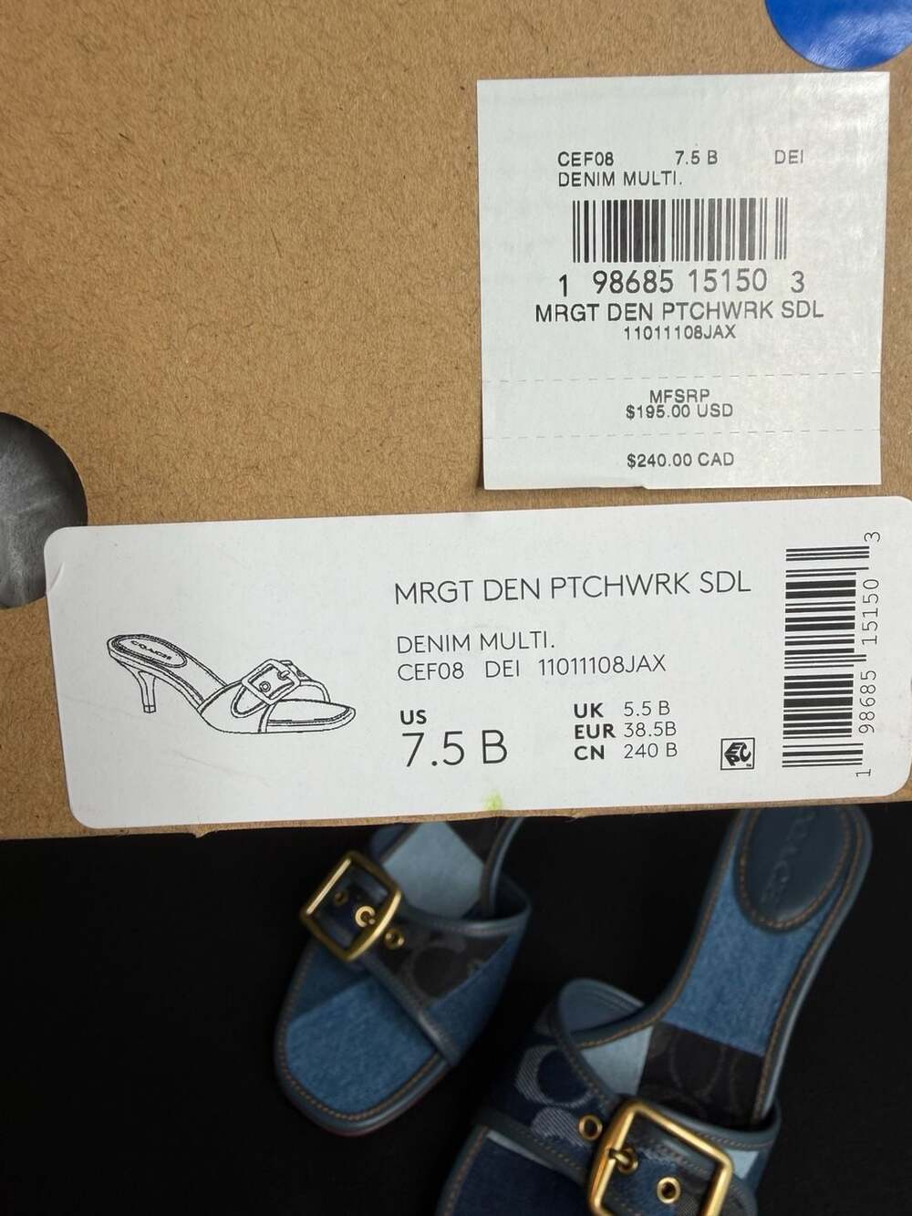 Coach Margot Denim Patchwork Kitten Heel Sandals Blue CEF08 sz 7.5 BNIB $195 - Picture 8 of 8